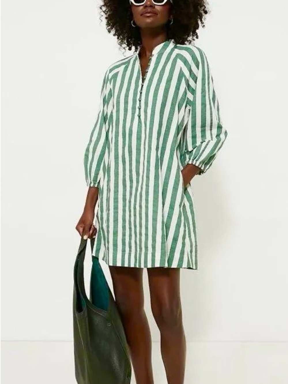 Tuckernuck Pomander Place Caftan Linen Blend Dress in Green Stripe Size S